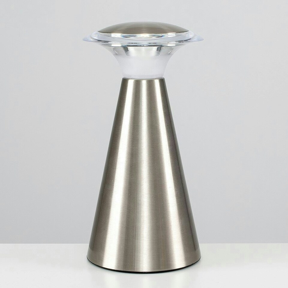 image 1 of ValueLights Harrier Dimmable Brushed Silver Table Lamp with Silver Dome Shade and Integrated LED 1W Cool White Bulb Chrome