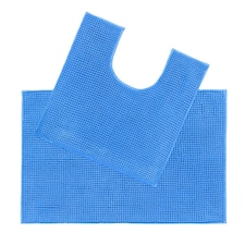 Chenille Bobble Non Slip Bath Mat & Pedestal Set | Blue | Cornish Blue