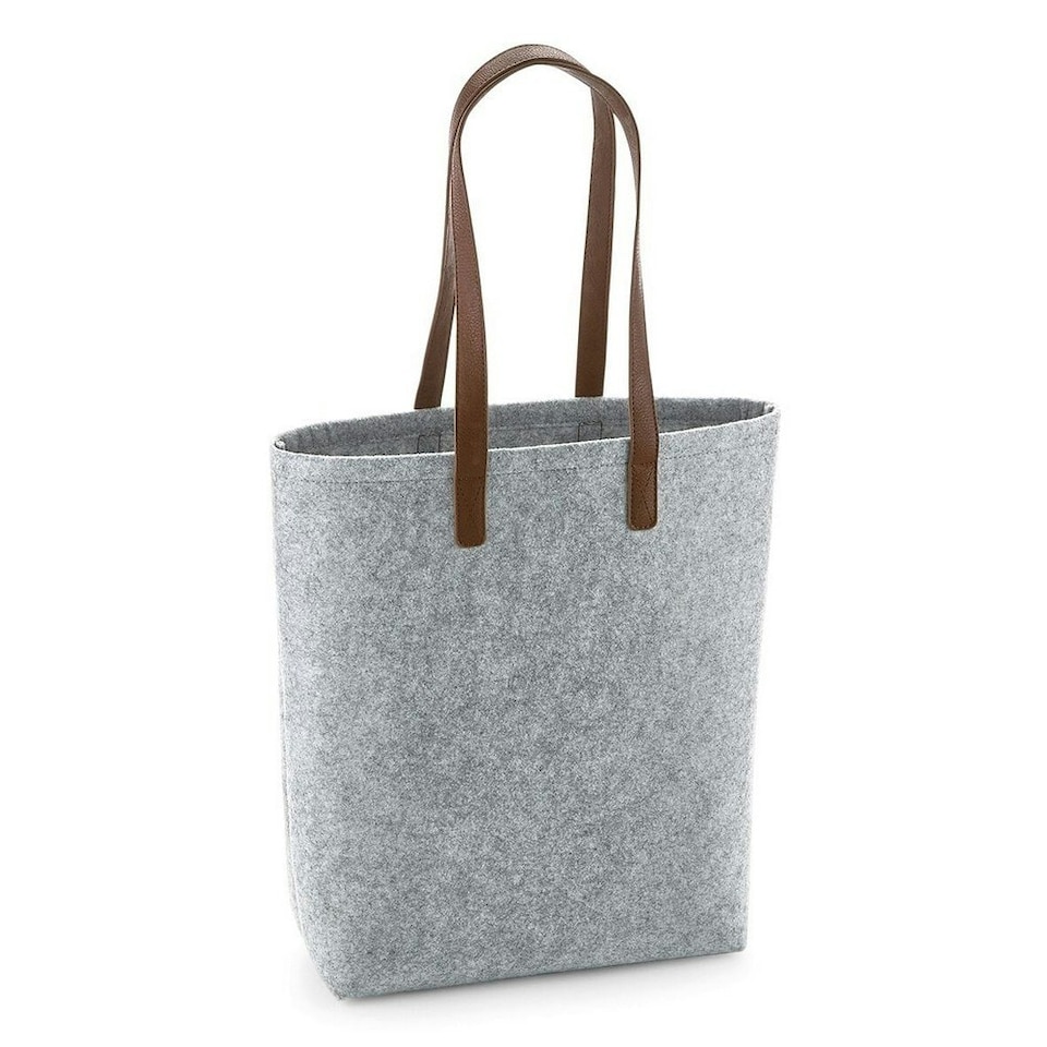 Bagbase Adults Unisex Premium Felt Tote - Grey Melange/Tan - One Size | Grey