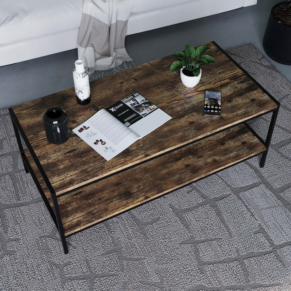 image 1 of Vida Designs Brooklyn Coffee Table Industrial Side Living Room Table, Dark Wood