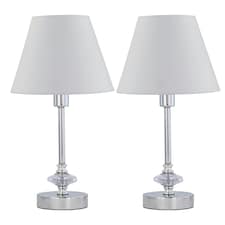 Set of 2 Chrome Jewelled Table Lamps with Ivory Off White Shades Chrome | Red