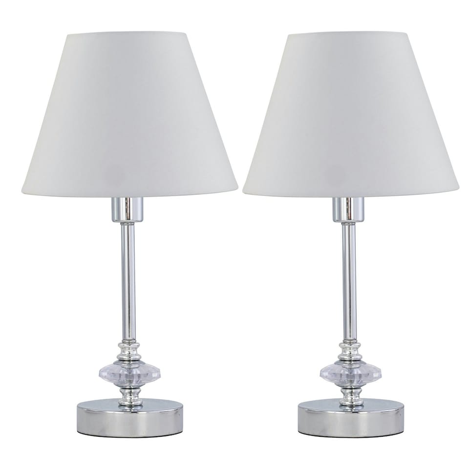 image 1 of Set of 2 Chrome Jewelled Table Lamps with Ivory Off White Shades Chrome | Red