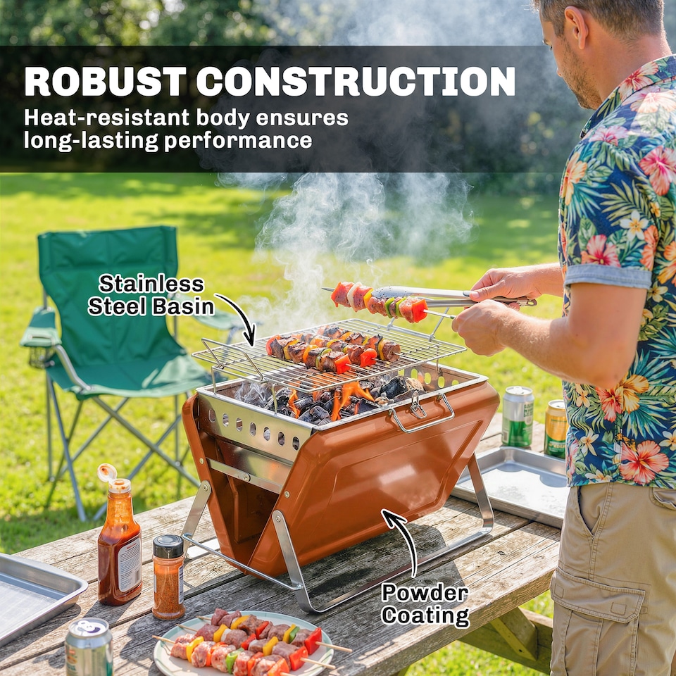 image 1 of Outsunny Charcoal BBQ Grill Portable with Tilting Grate | Orange | Black | 40 x 28 x 25.5 cm