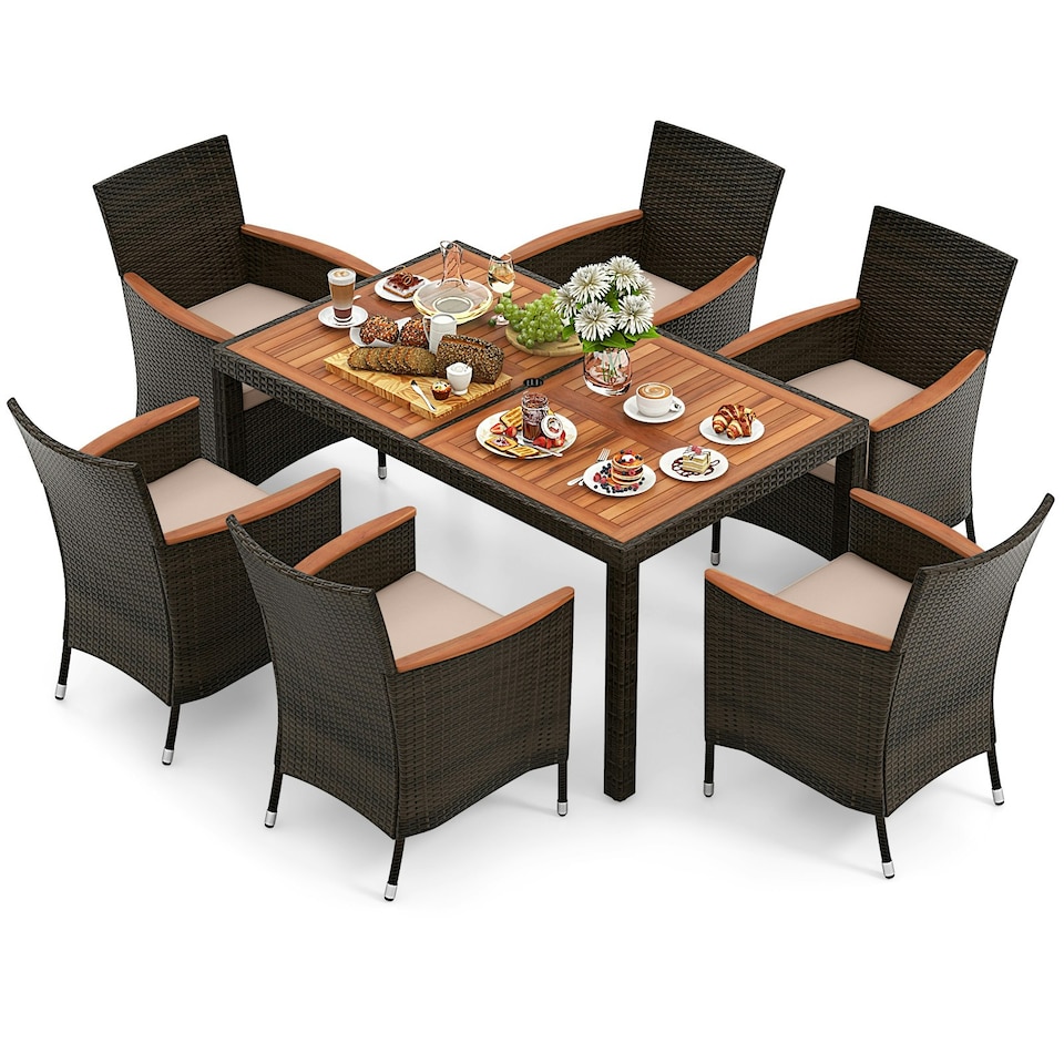 image 1 of COSTWAY 7 Pieces Patio Wicker Dining Set