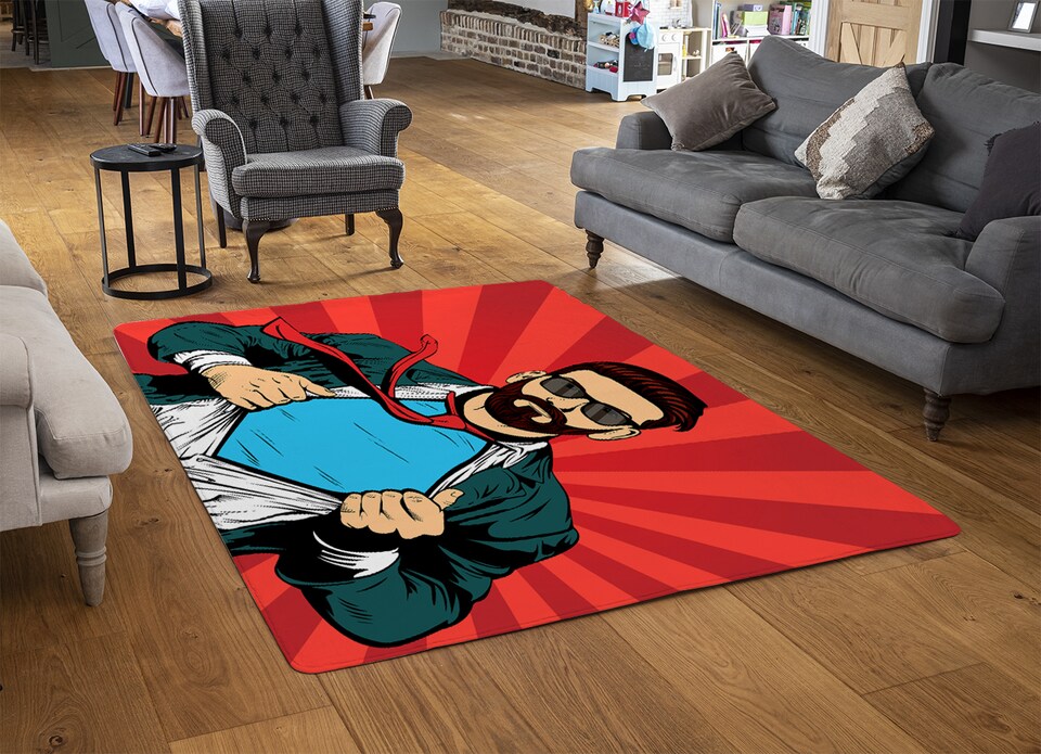 image 1 of Strong Businessman In Glasses In Comic Style. Success Concept Designer Rug | Multi