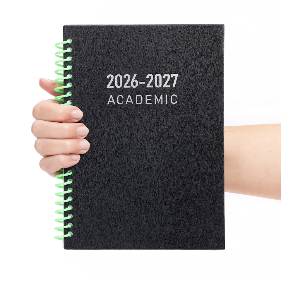 image 1 of 2026 - 2027 Academic Diary A5 Week to View - Plastic Spiral Bound Mid Year Planner Aug 2026 to Jul 2027 - Hardback | Black | Black