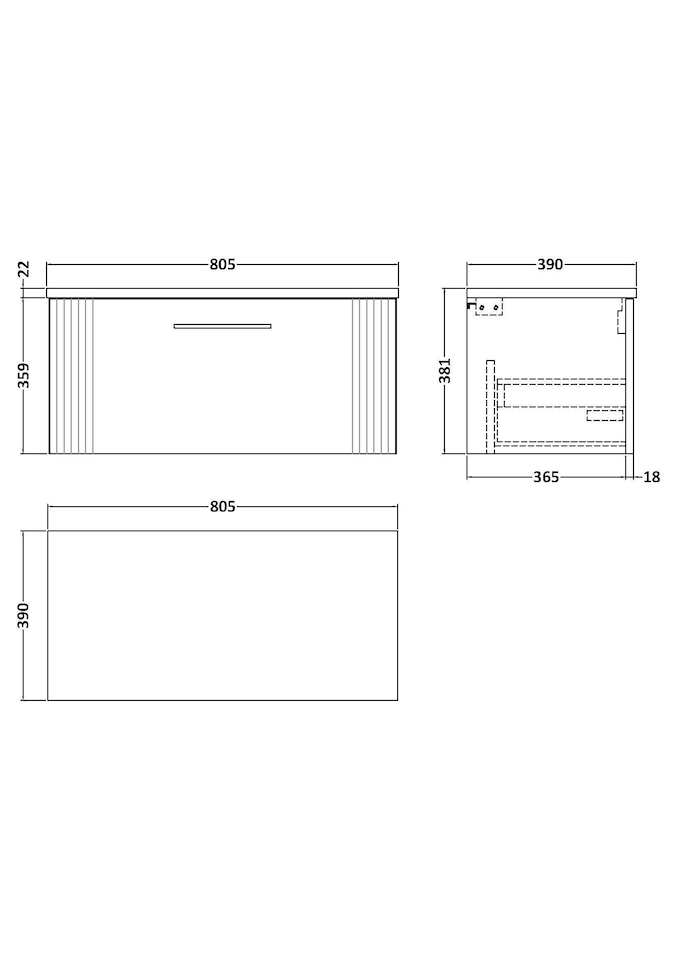 image 1 of Balterley Partial Fluted 1 Drawer Wall Hung Vanity Unit with Bellato Laminate Worktop | Grey | Satin Grey