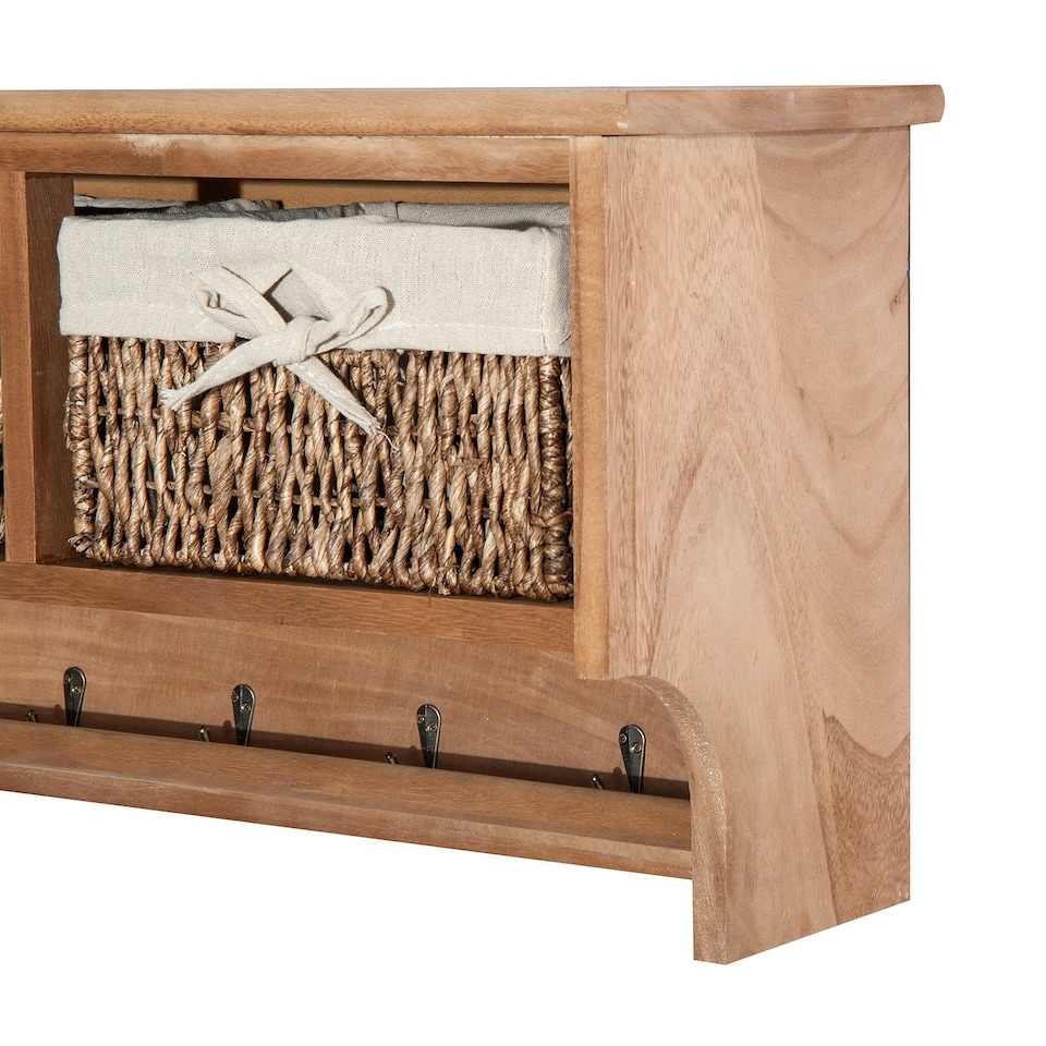 image 1 of HOMCOM Entryway Coat Rack Wall Mounted Shelf Hooks 2 Baskets Brown