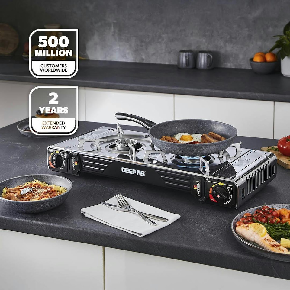 image 1 of GEEPAS Portable Camping Gas Stove, Double Burner