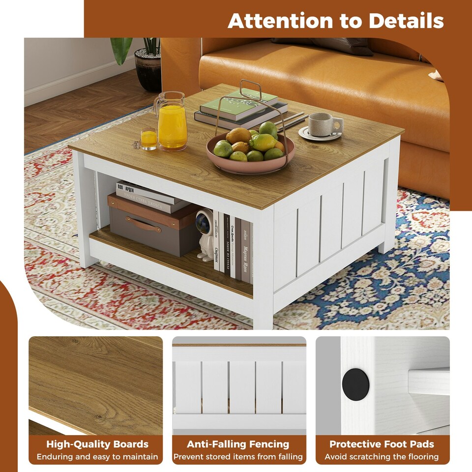 image 1 of COSTWAY Coffee Table Cocktail Table with Storage Shelf White