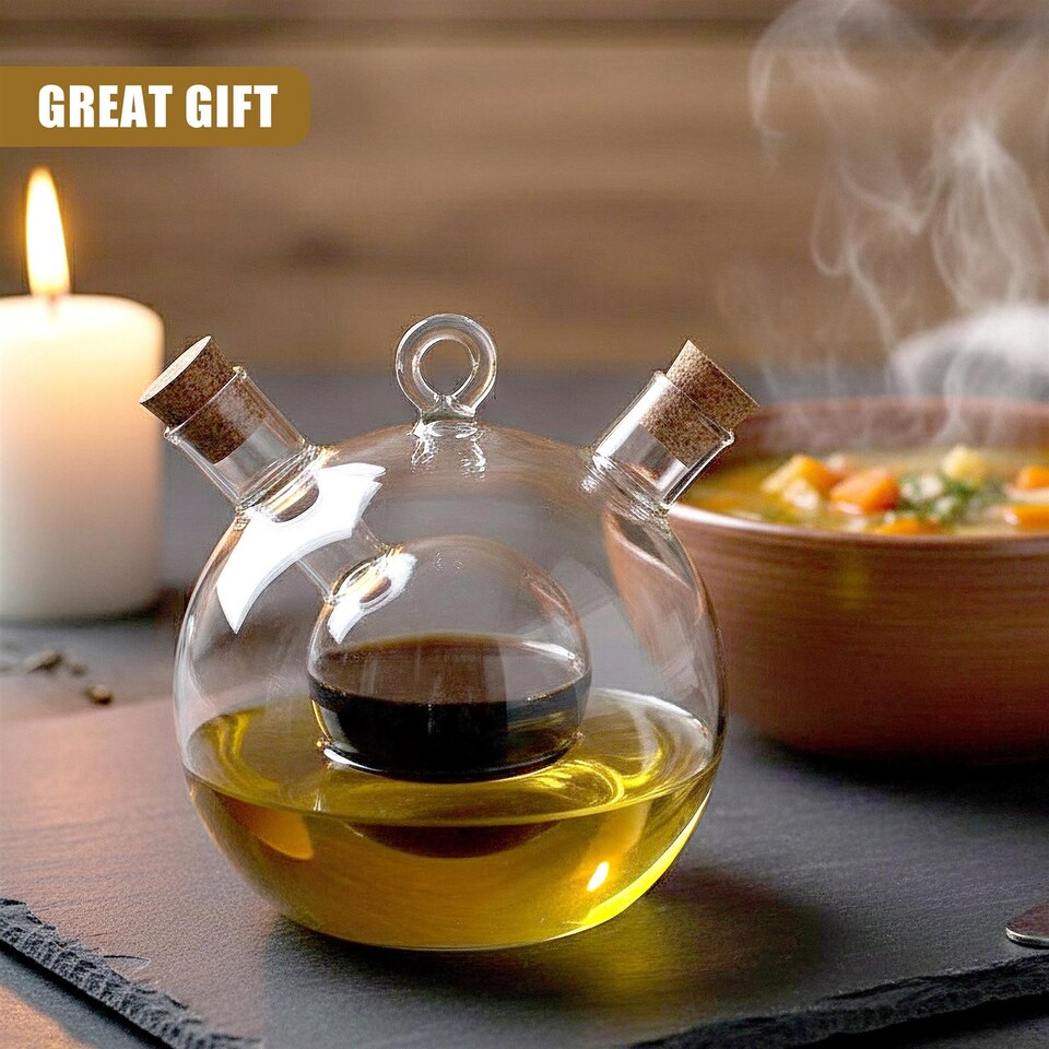 image 1 of GEEZY Oil and Vinegar Dispenser Bottle Glass Olive Oil Pourer Dual Chambers 490ml