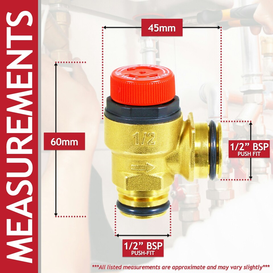 image 1 of SPARES2GO Boiler Pressure Relief Valve 3 Bar 1/2" BSP Push Fit Brass PN 10 Safety PRV