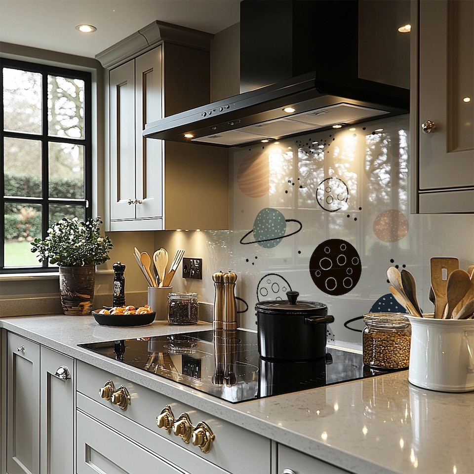 image 1 of Child Hand Drawn Space Elements Splash Back | White