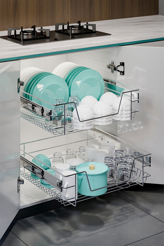 image 1 of Living and Home 2Pcs Metal Sliding Pull Out Wire Basket Organizer For 500mm Cabinet | Silver
