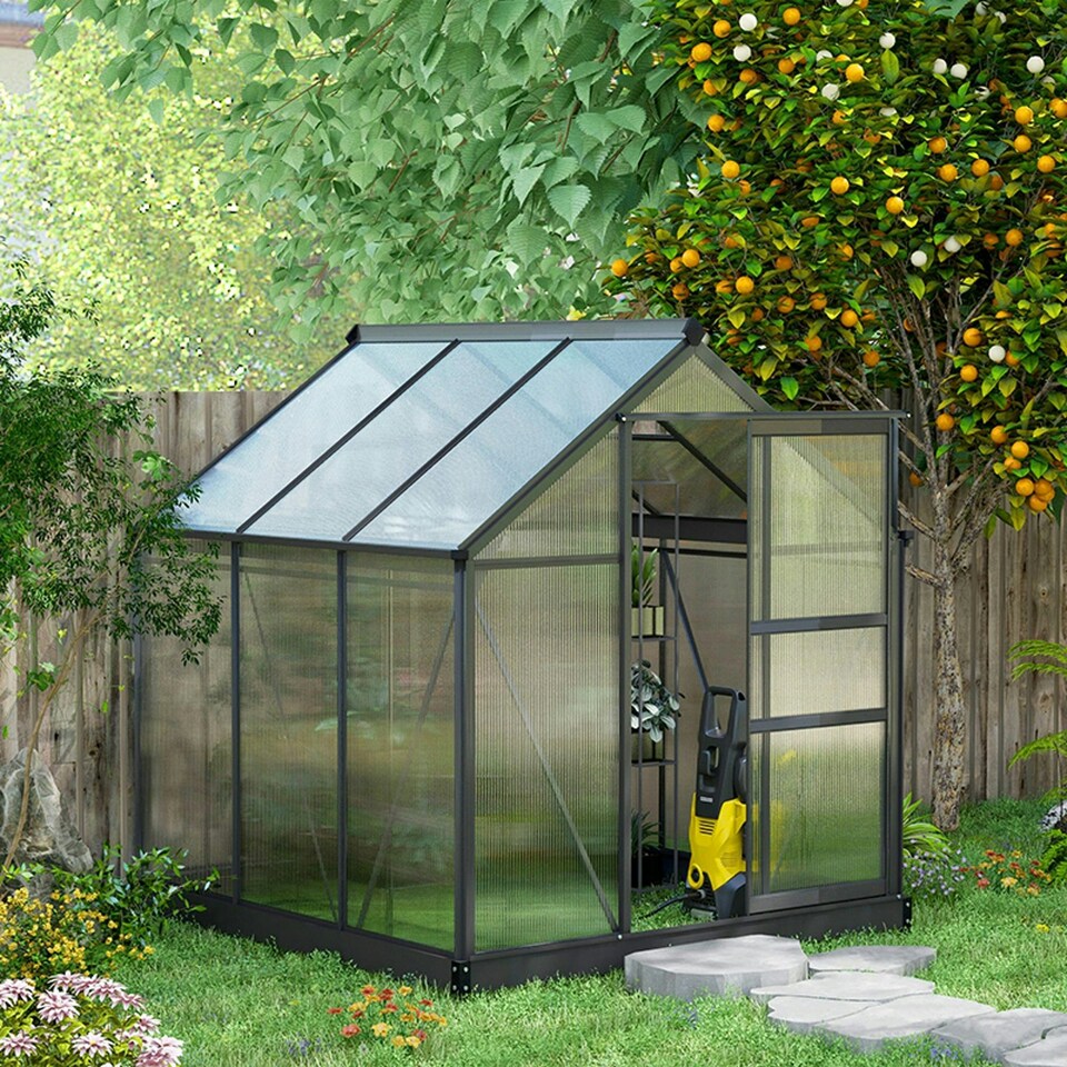 image 1 of Outsunny 6x6ft Walk-In Polycarbonate Greenhouse Plant Grow Galvanized