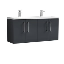 Balterley Level Wall Hung 4 Door Vanity Unit with Double Basin for Modern Bathroom Storage | Grey | Satin Soft Black