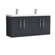 image 1 of Balterley Level Wall Hung 4 Door Vanity Unit with Double Basin for Modern Bathroom Storage | Grey | Satin Soft Black