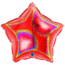 Glitter Holographic Red Star Shape Foil Helium Balloon 46cm / 18 in