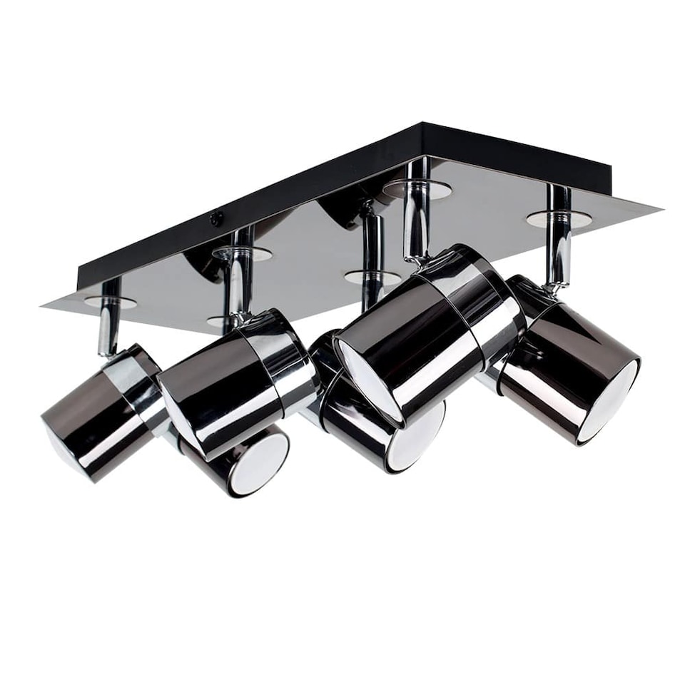 image 1 of ValueLights Rosie Rectangular 6 Way Black Chrome Adjustable Ceiling Spotlight
