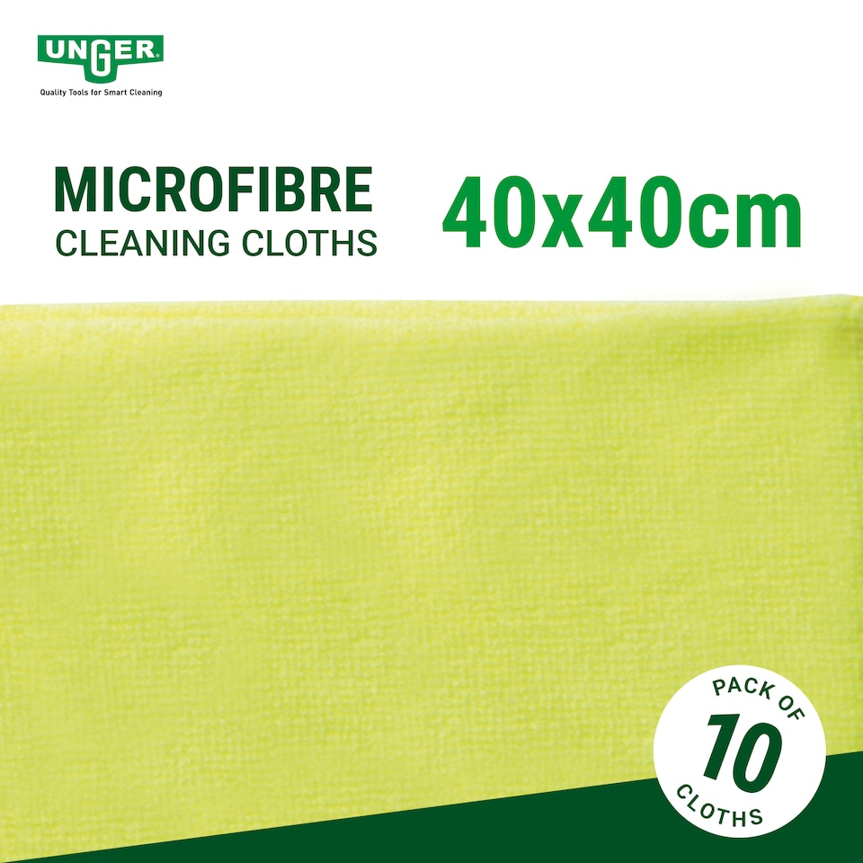 image 1 of Cleaner Cloth Microfibre Cloths 10 Pack Yellow 40x40cm Washable 200x Kitchen, Bathroom, Car & Window Cleaning by UNGER