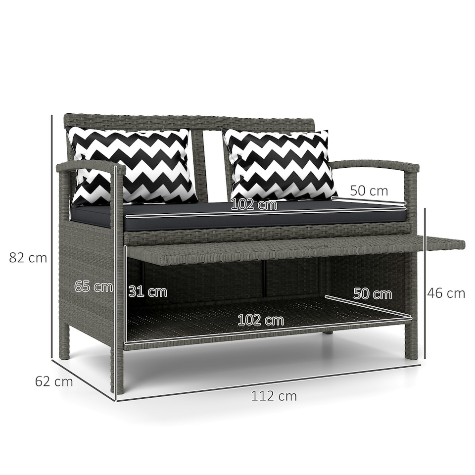 image 1 of Outsunny 160L Rattan Garden Storage Bench, Cushioned Outdoor Bench, Grey Grey