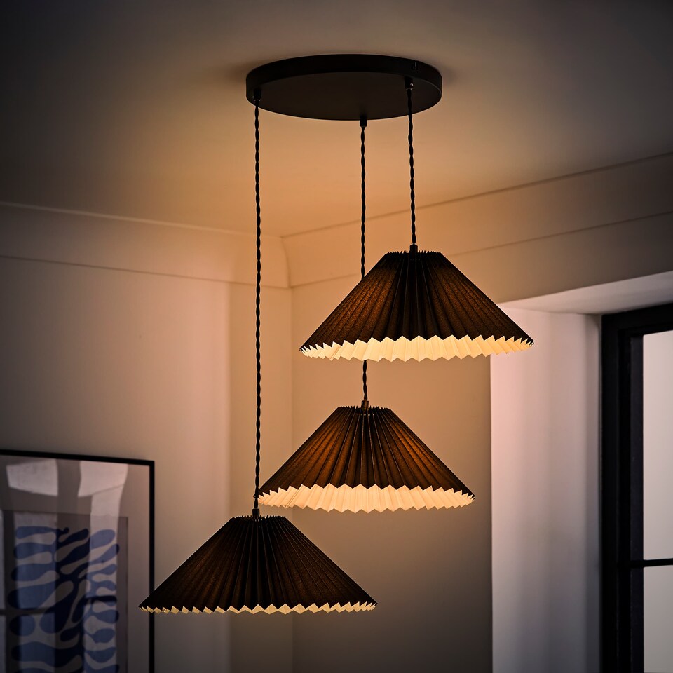 image 1 of ValueLights Akira Black 3 Way Pendant Ceiling Light Pleat Shade | Black