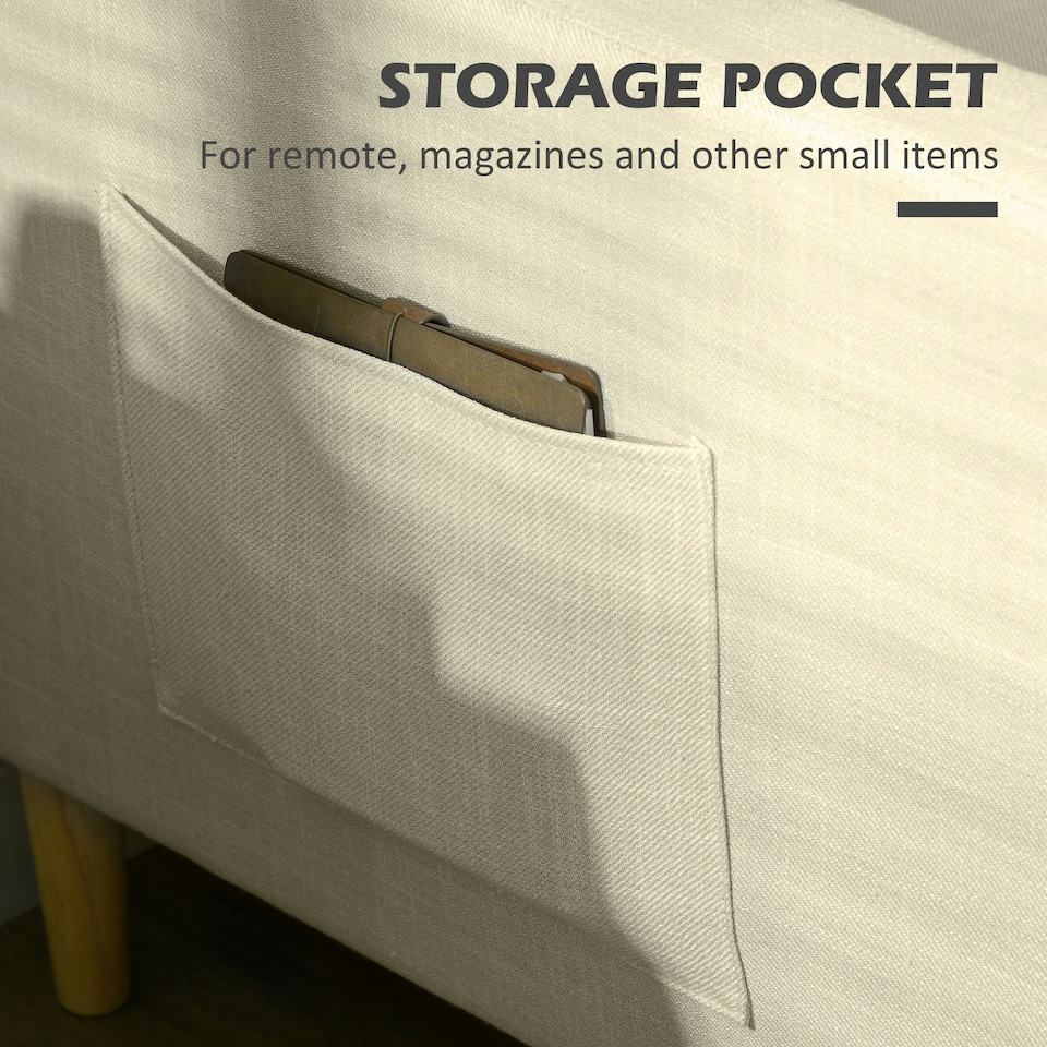 image 1 of HOMCOM 2 Seater Sofa Modern Fabric Couch with Wood Legs and 2 Pockets Beige