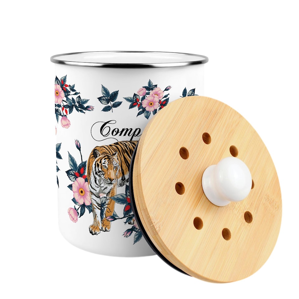 image 1 of Exotic Tiger Compost Caddy - Metal 2L Decorative Kitchen Food Waste Bin