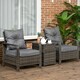 image 2 of Outsunny 3 Pieces Rattan Bistro Set, Wicker Garden Furniture Set with Storage Coffee Table and Chairs, Thickened Cushions for Outdoor, Patio, Balcony, Grey