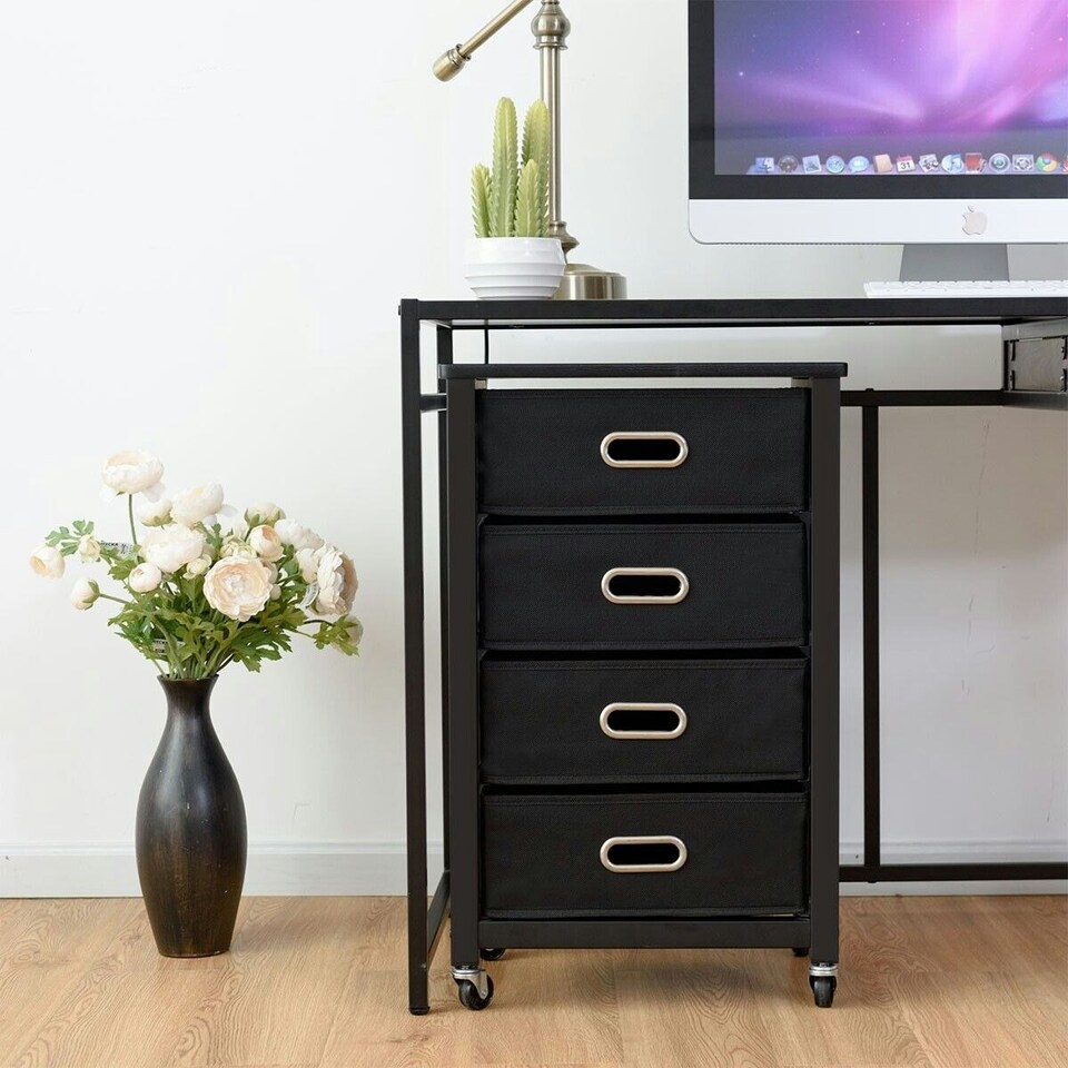 image 1 of COSTWAY Dresser Chest of Drawers with 4 Drawers w/ Wheels Black