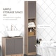 image 3 of HOMCOM Narrow Bathroom Cabinet, Slim Bathroom Storage Unit with Open Compartment, Freestanding Storage Cupboard with Adjustable Shelves for Small Spaces, 30 x 24 x 170 cm, Grey and Oak