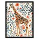 image 1 of Giraffe with Wildflowers Watercolour Folk Art Black Framed Wall Art Print A4