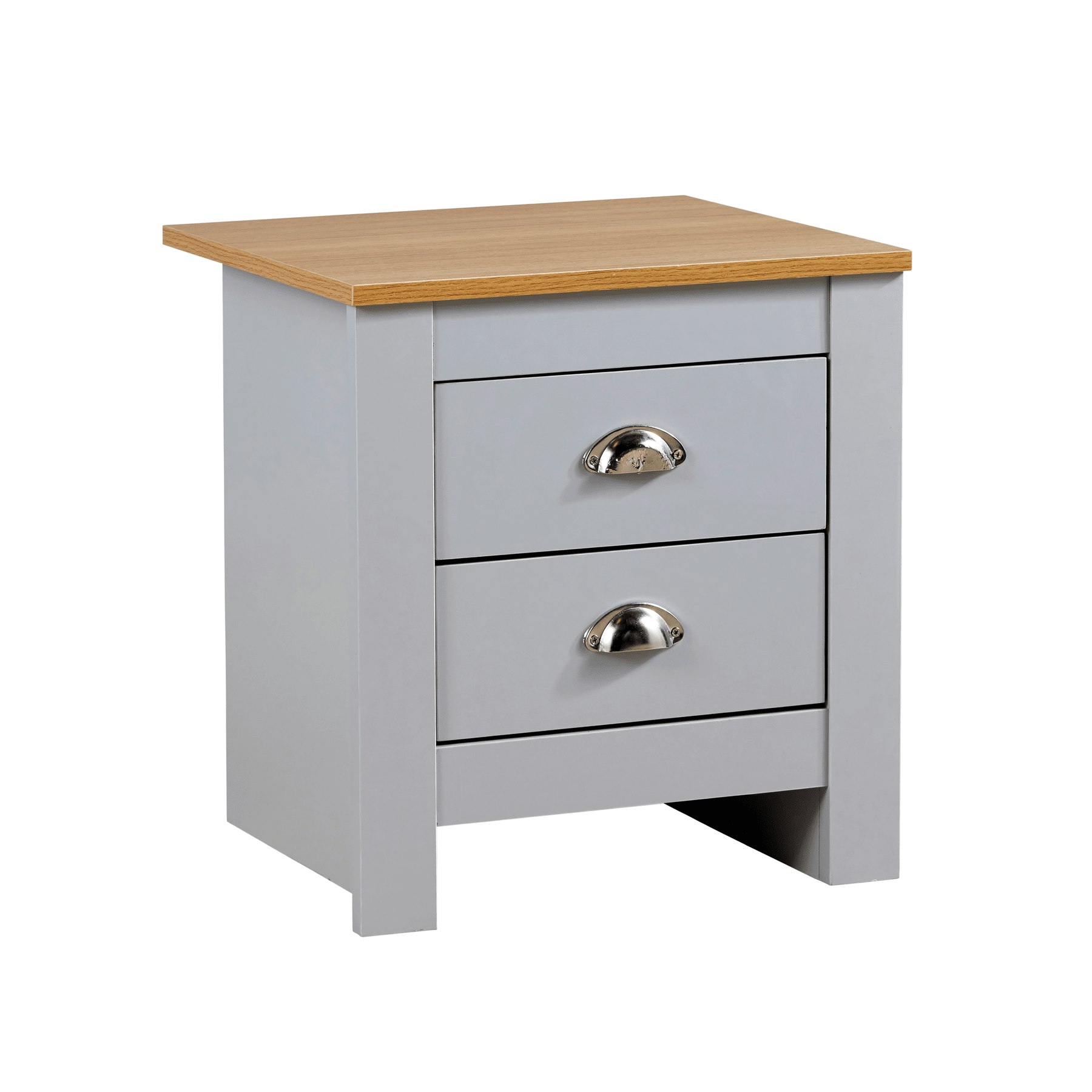 Bedside 2 Drawer Bedroom Furniture Grey Oak Top Metal Handles Wooden Nightstand