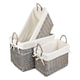 image 1 of Shallow Lined Antique Wash Storage Basket Set of 3 | White | White | Not provided