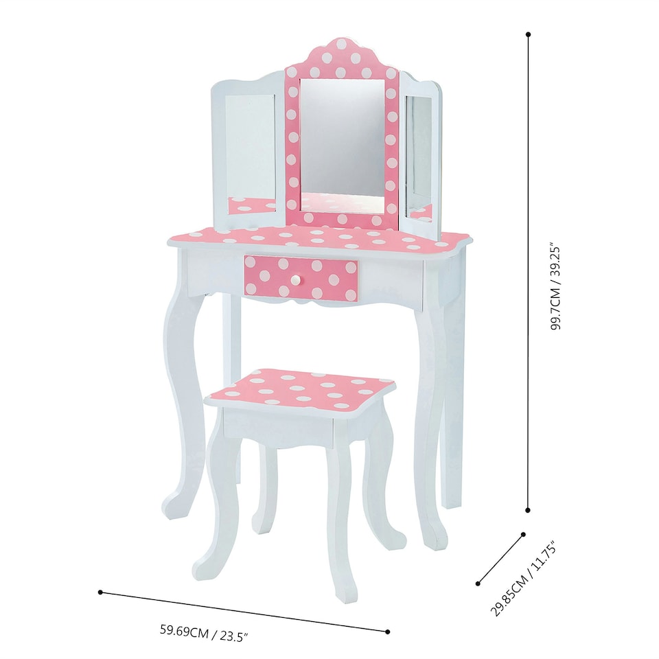 image 1 of Teamson Kids Gisele Polka Dot Vanity Set with Tri-Fold Mirror