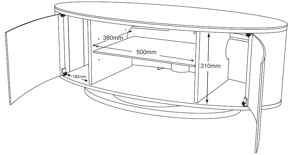 image 1 of MDA Designs LUNA Gloss White Oval Cabinet with White Profiles White BeamThru Glass Doors Suitable for Flat Screen TVs up to 50" | Multi | 1