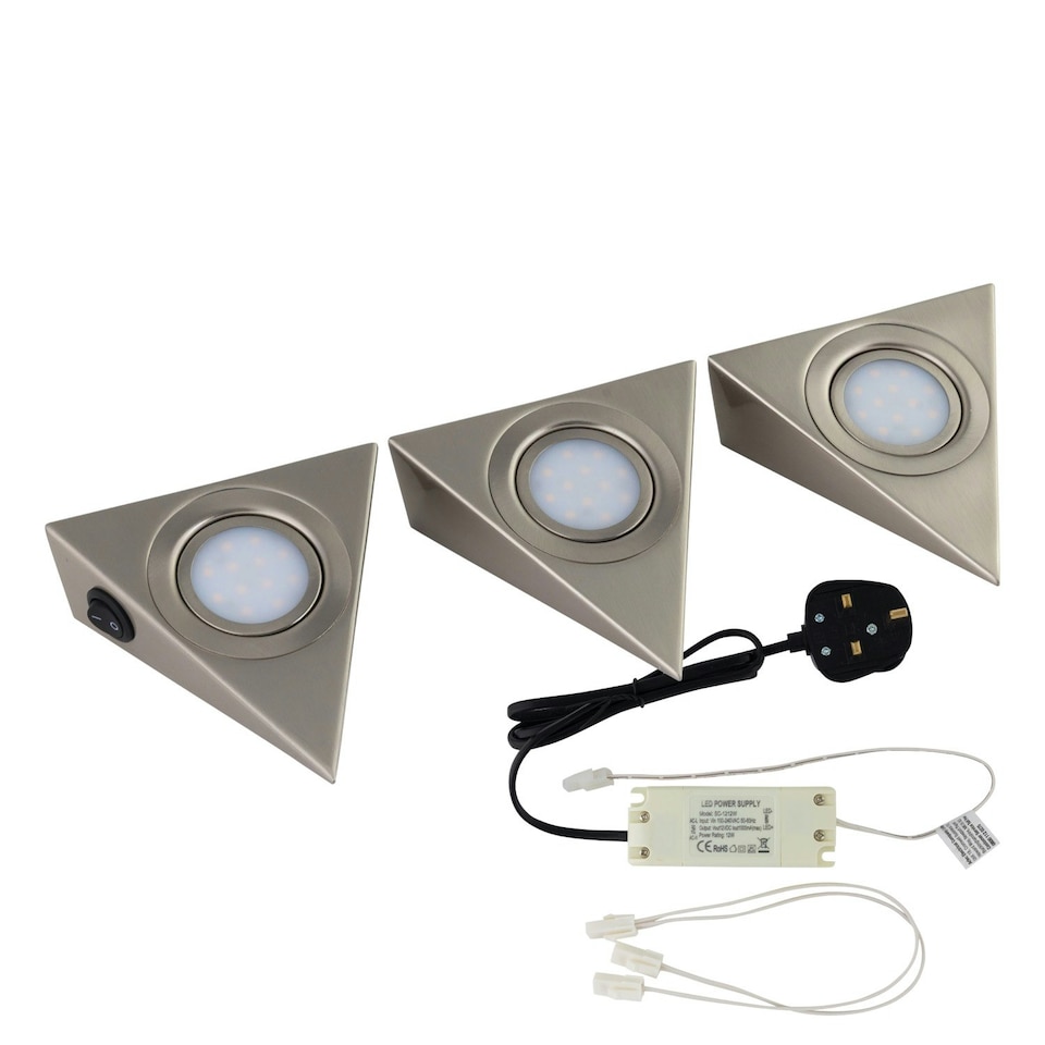 image 1 of Set of 2 Puck - Brushed Steel LED Under Cabinet Kits Silver
