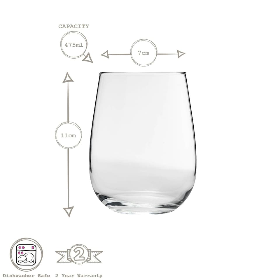image 1 of LAV Gaia Stemless Red Wine Glasses - 475ml - Clear - Pack of 6 Clear
