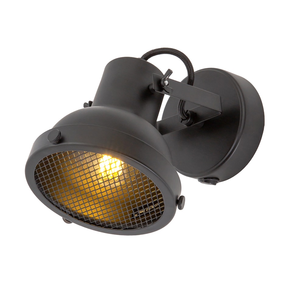 image 1 of Vintage and Industrial Matte Black Spot Wall Light Fitting with Grill