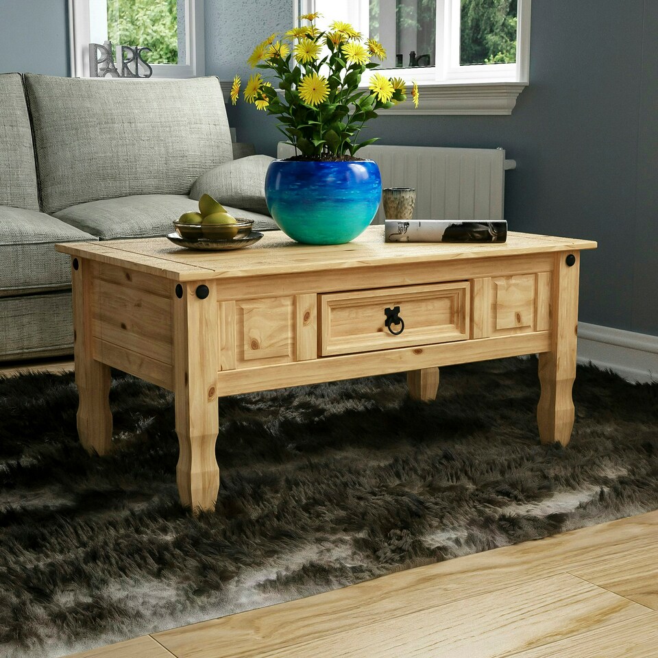 image 1 of Vida Designs Corona 1 Drawer Storage Coffee Table, Solid Pine Wood