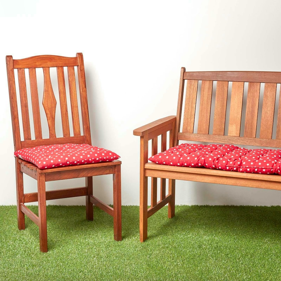 image 1 of Homescapes Garden Bench Cushion Luxury 2 Seater Cotton Polka Dot Indoor Outdoor Seat Pad | Red | 108 x 42 cm | 1