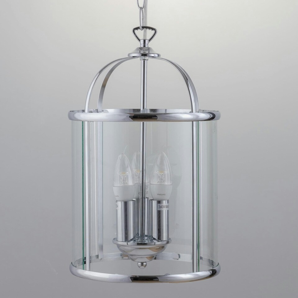 image 1 of Polished Chrome 3 Light Lantern Style Pendant Chrome | Clear