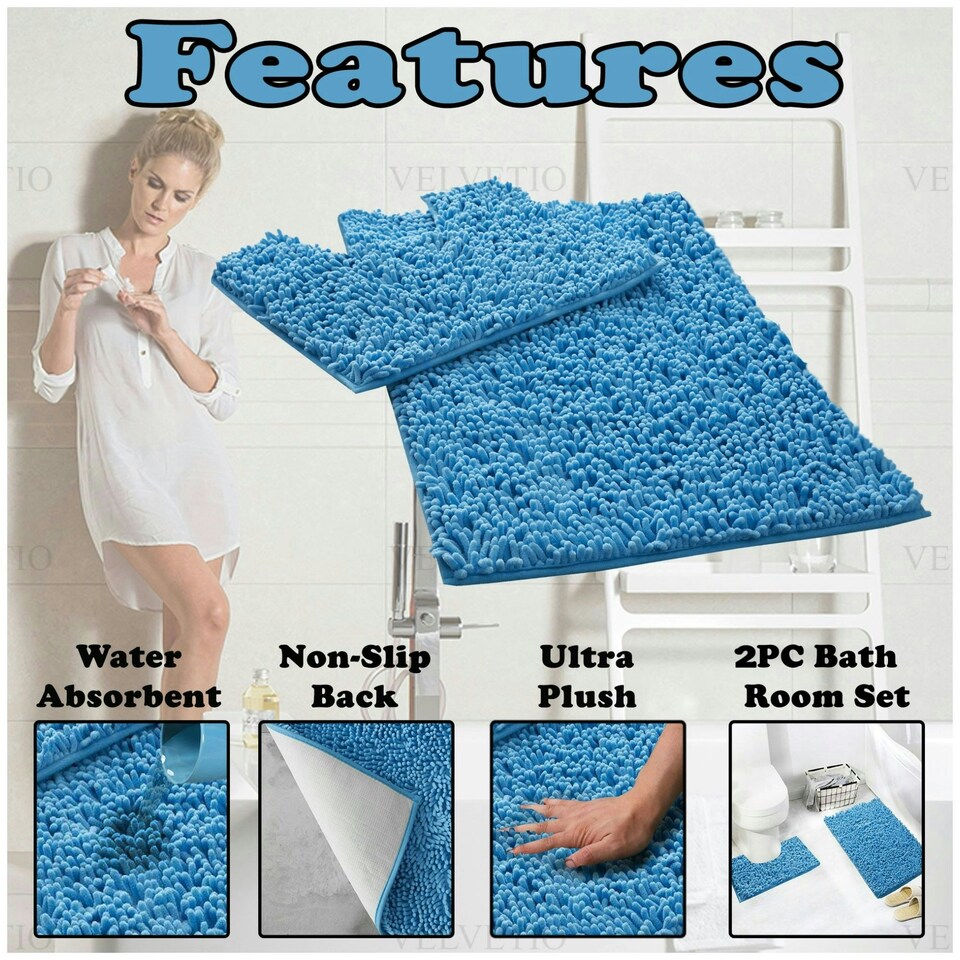 image 1 of VELVETIO Loop Bath Set Anti Slip Water Absorbent Soft Bathroom Rugs Blue | Turquoise