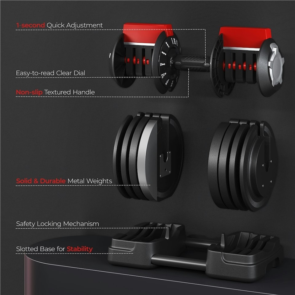 image 1 of Yaheetech 3-24KGS 3-In-1 Dumbbell Weight Set Black