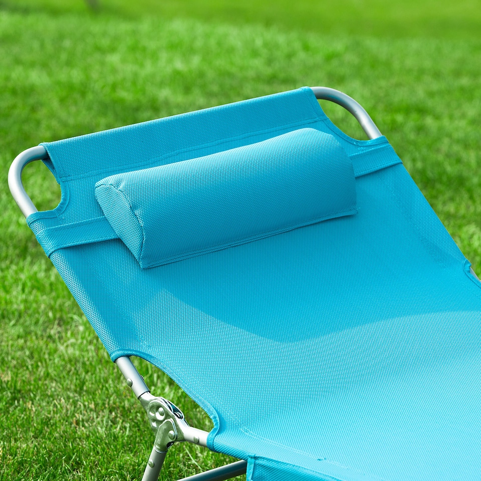 image 1 of SoBuy Sun Lounger Reclining Garden Chair with Pillow and Side Pocket, Turquoise, 76.8x24.8x31.9 inches, 5.69 kg - OGS35-B