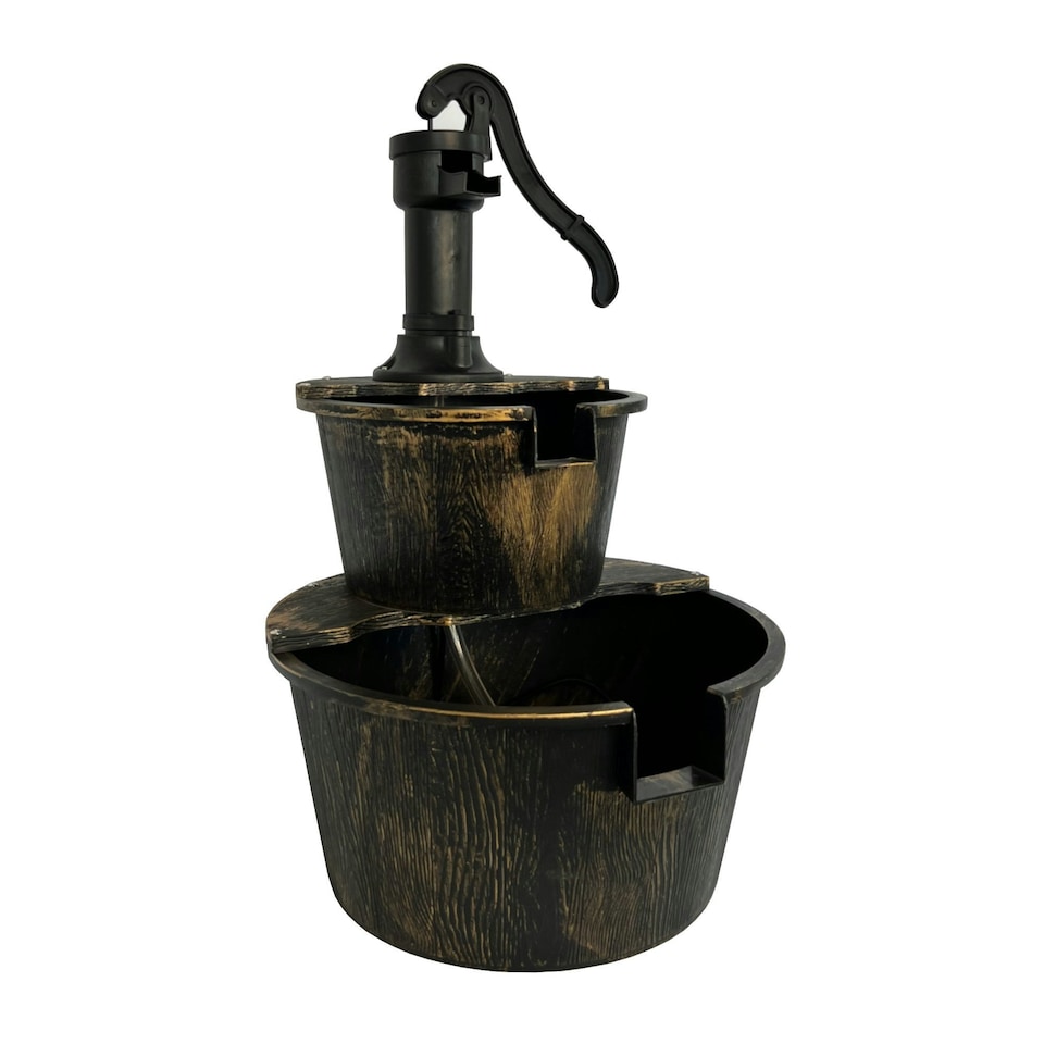 image 1 of Oypla 2 Tier Cascading Barrel Garden Water Pump Fountain Feature