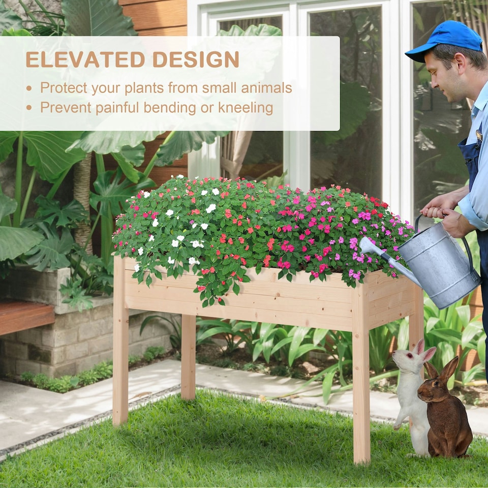 image 1 of Outsunny Raised Wood Garden Bed Planter Vegetables Grow Flower Herbs