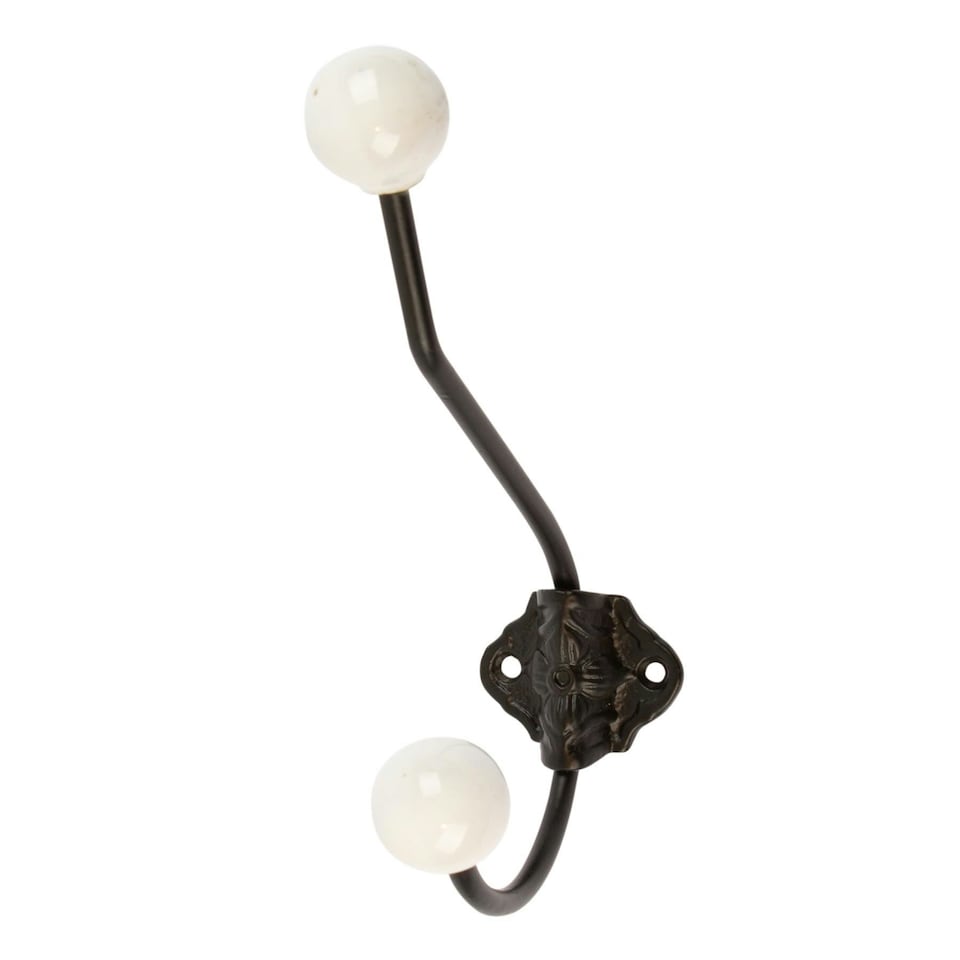 image 1 of Hammer & Tongs Ceramic Ball Hat & Coat Hook - W50mm x H180mm - White