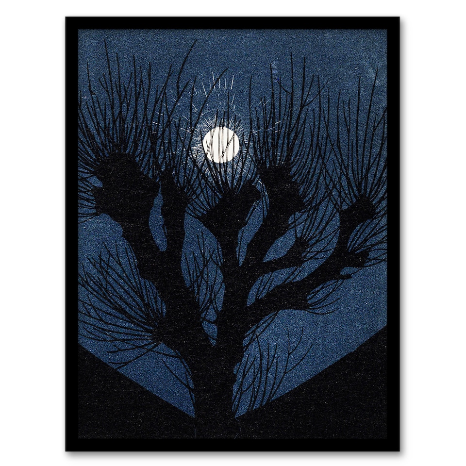 image 1 of Full Moon Light Tree Silhouette Framed Wall Art Print Julie de Graag 12x16"
