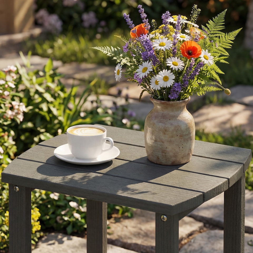 image 1 of Outsunny Outdoor Side Table, Adirondack Side Table, Indoor Outdoor, Grey | Grey